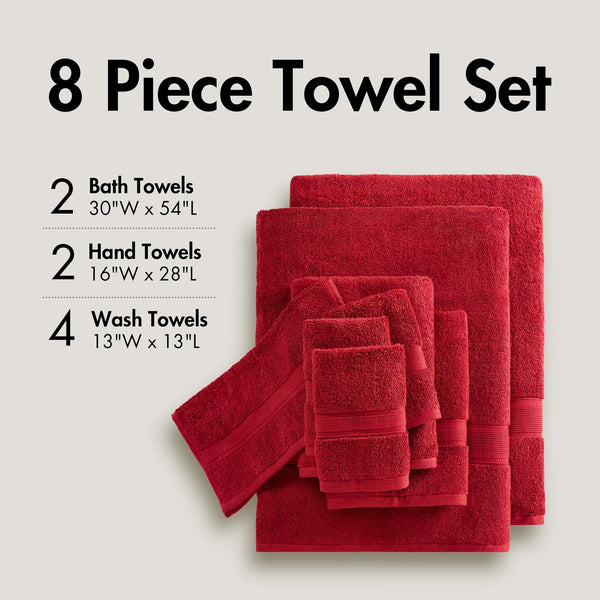 JLA Home Madison Park Signature - Quick 100% Cotton 6pc Towel Set — Plush Zero-Twist Terry, 400 GSM Quick-Dry, Absorbent & Durable Bright Red MPS73-550