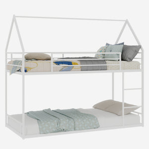 English Elm Metal Twin over Twin Bunk Bed Sturdy Heavy-Duty Frame with Silent Slats, 13" Guardrail & Ladder White W1935P330798