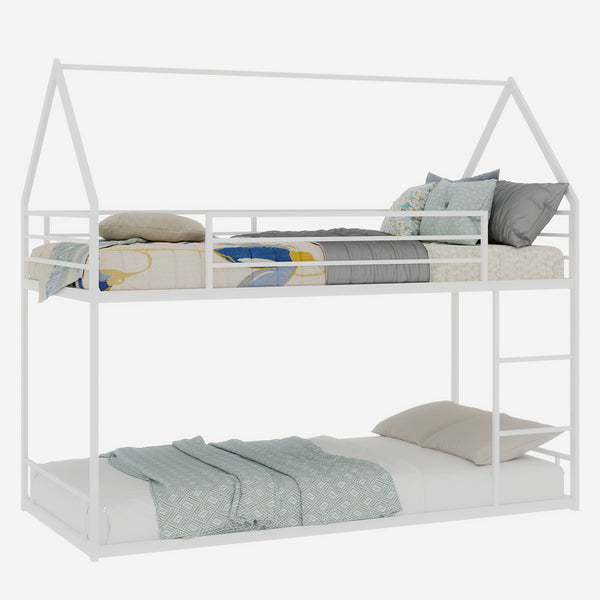 English Elm Metal Twin over Twin Bunk Bed Sturdy Heavy-Duty Frame with Silent Slats, 13" Guardrail & Ladder White W1935P330798