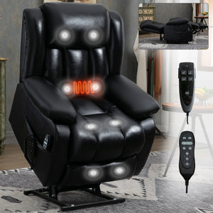 English Elm Dual Motor Power Lift Recliner with Massage Heat and 180 Degree Brown Lounge Chair W1803S00043