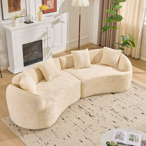 English Elm Beige Curved Compressed Sofa — Nordic Minimalist Foam & Spring Design, Soft Upholstery, Easy Setup W3612S00012