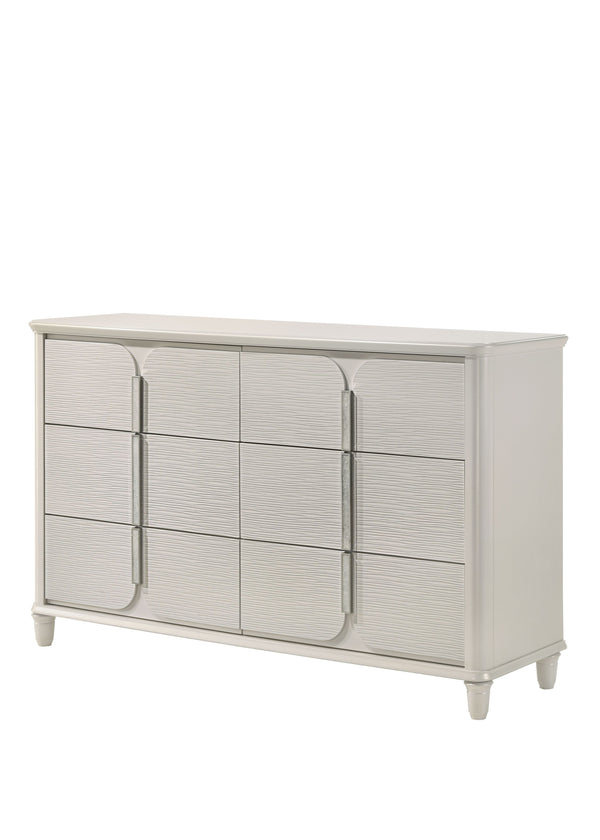 English Elm Laveda Pearl Finish Dresser with Six Spacious Drawers, Hidden Jewelry Tray, Durable Modern Design White 66 L x 21 W x 38 H B2726P269277