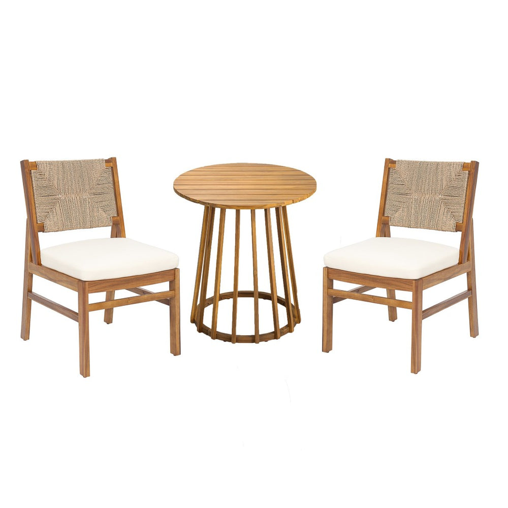 English Elm Outdoor Acacia Wood Bistro Set with Handwoven Wicker Chairs for Patio Dining N773OD00088T
