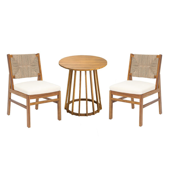 English Elm Outdoor Acacia Wood Bistro Set with Handwoven Wicker Chairs for Patio Dining N773OD00088T
