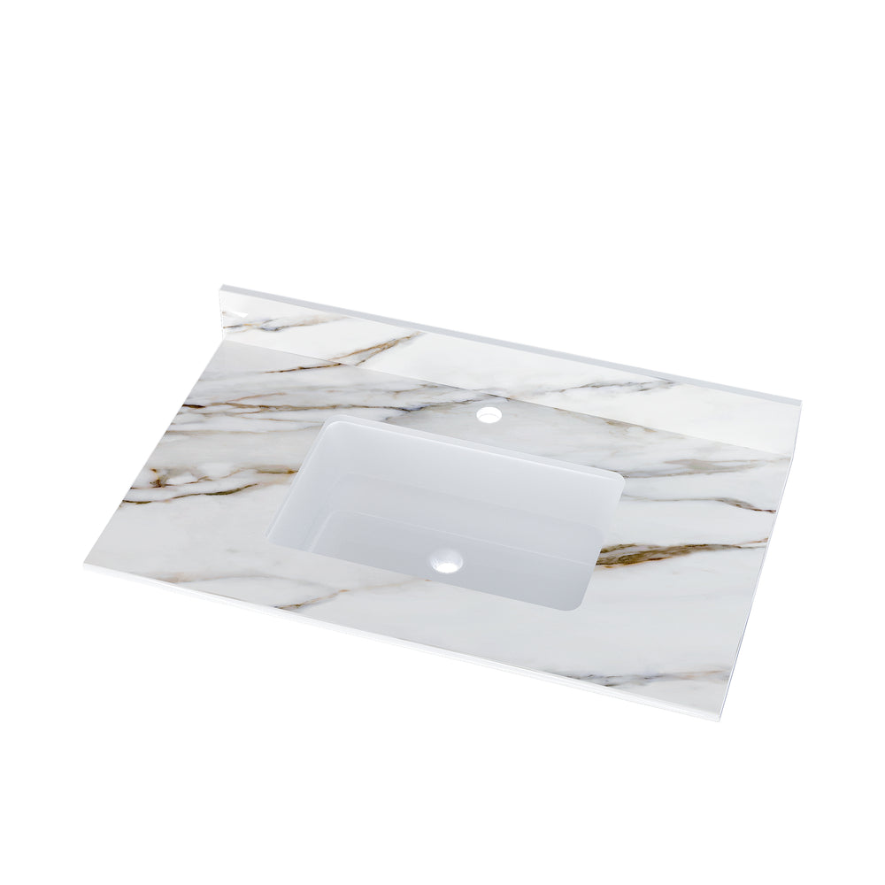English Elm 37 Inch Marble Vanity Top - Elegant Carrara White With Undermount Sink & 4" Backsplash, Easy Install W2699P192441