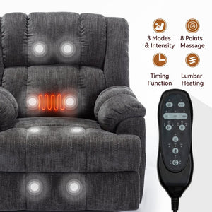 English Elm Dual Motor Power Lift Recliner Chenille Chair with Massage Heat and Infinite Positions Grey W3224P288492