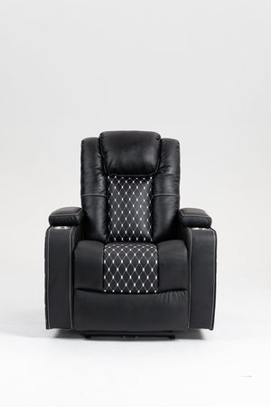 English Elm Lounge PU Leather Power Lift Recliner with Wireless Charging, Cup Holder, Side Pockets, Infinite Recline Black W547P190590