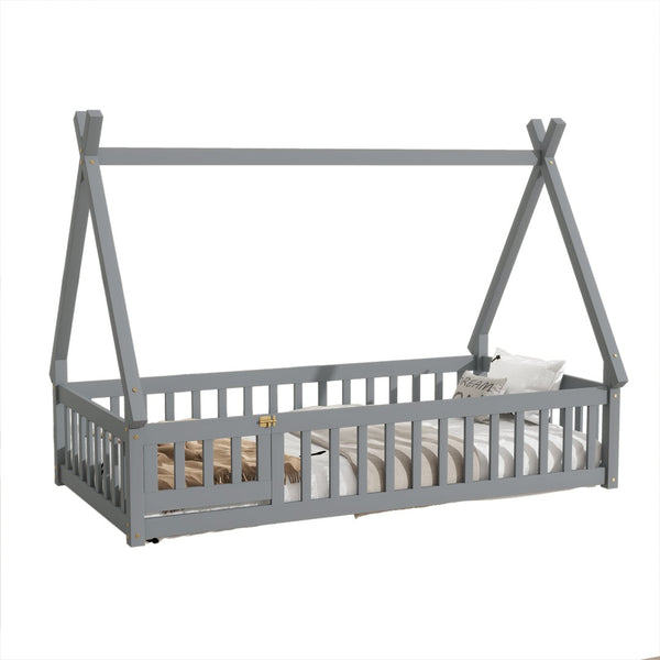 English Elm Twin Teepee Floor Bed With Guardrails And Slats - Cozy, Durable Design For Imaginative Kids' Rooms W504P345780-GIGA