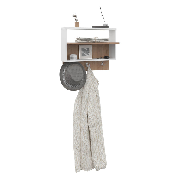 English Elm Wall Shelf with 2 Shelves White/Natural Oak - Engineered Wood Display Storage for Books & Decor B097P369430
