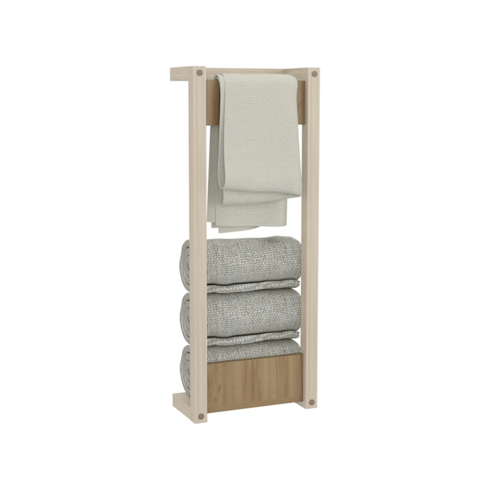 English Elm Wall Wall Tower Rack 31.5" H Natural Oak & White Compact Bathroom Storage Slim Eco-Friendly Shelf Organizer B097P395863