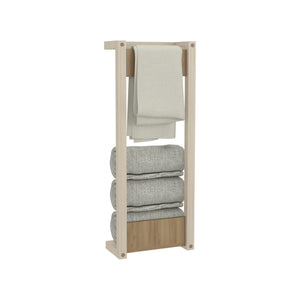 English Elm Wall Wall Tower Rack 31.5" H Natural Oak & White Compact Bathroom Storage Slim Eco-Friendly Shelf Organizer B097P395863