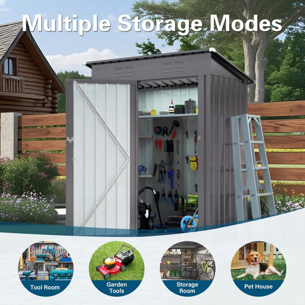 English Elm 5x3 Ft Galvanized Steel Outdoor Storage Shed with Peaked Roof and Lockable Door W3213P309351