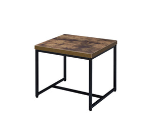 English Elm Bob Weathered Oak End Table with Black Metal Sled Base, 22"x19" Composite Wood Top, Industrial Chic B2726P244961