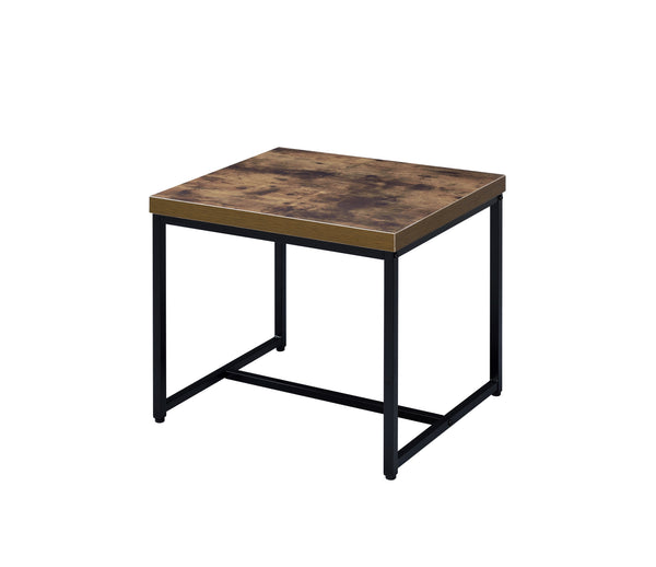 English Elm Bob Weathered Oak End Table with Black Metal Sled Base, 22"x19" Composite Wood Top, Industrial Chic B2726P244961