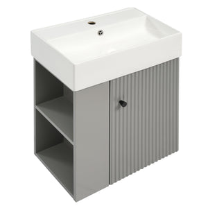 English Elm 21.6" Modern Floating Bathroom Vanity With Ceramic Sink & Open Shelving - Space-Saving Design! N729P170390E