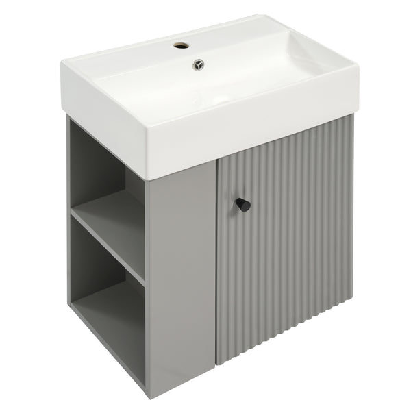 English Elm 21.6" Modern Floating Bathroom Vanity With Ceramic Sink & Open Shelving - Space-Saving Design! N729P170390E