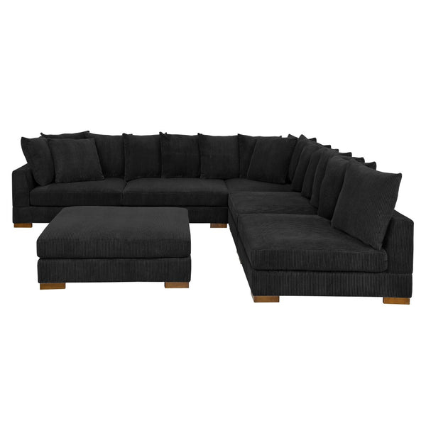 English Elm Large Corduroy Modular Sectional Sofa Sleeper with Ribbed Texture for Open Living Black B2748S00013