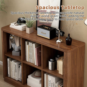 English Elm 6 Cube Farmhouse Bookcase Low Horizontal Wood Shelf Walnut Finish for Living Room W2641P460042