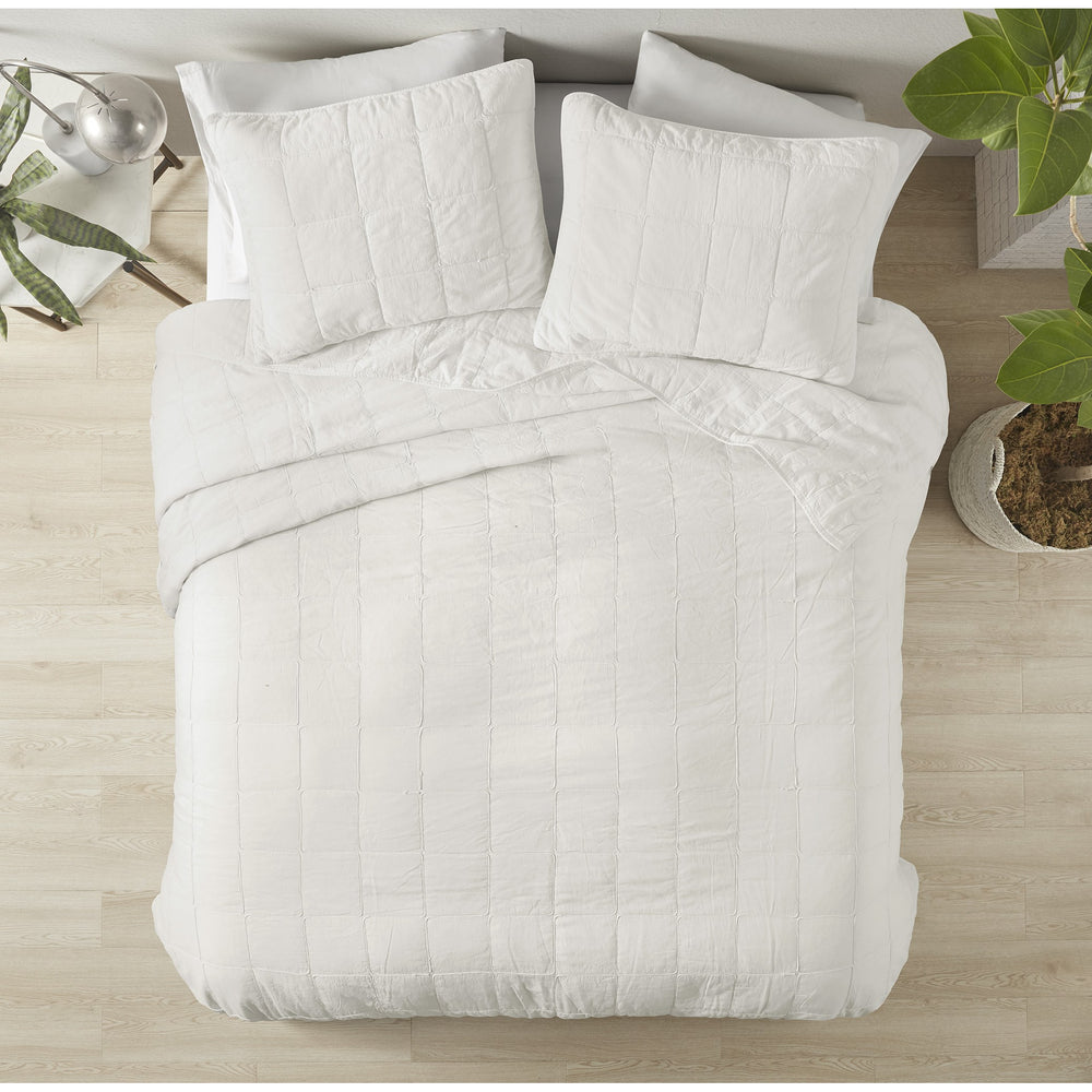 JLA Home Croscill Casual - 3 Piece White Coverlet Set with Garment-Washed Cotton Grid Texture, Breathable Softness, Machine Washable CCA13-0007
