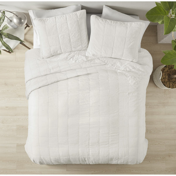 JLA Home Croscill Casual - 3 Piece White Coverlet Set with Garment-Washed Cotton Grid Texture, Breathable Softness, Machine Washable CCA13-0007