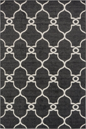 Unique Loom Outdoor Trellis Columbus Machine Made Geometric Rug Black, Ivory 6' 1" x 9' 0"