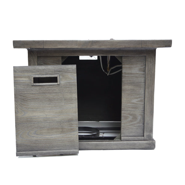English Elm Christopher Knight Home® - Outdoor Patio 24" H x 32" W Square MgO Fire Pit Table with 40,000 BTU, Wood-Pattern Finish, Built-In Tank Storage and Durable Powder-Coated Construction Grey 61907.00GRY-40K