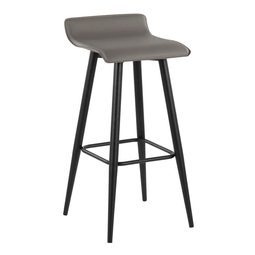 English Elm Ale Contemporary Fixed-Height Bar Stool with Wave Seat, Black Steel Base, Faux Leather Upholstery Set of 2 Grey B202P222130