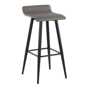 English Elm Ale Contemporary Fixed-Height Bar Stool with Wave Seat, Black Steel Base, Faux Leather Upholstery Set of 2 Grey B202P222130