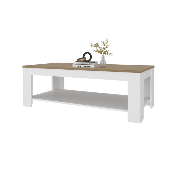 English Elm Coffee Table modern 16.2" H with 1 Shelf and Door, Space-Saving Engineered Wood Storage Solution White+Natural 51.97 L x 28.74 W x 3.15 H B097P395916