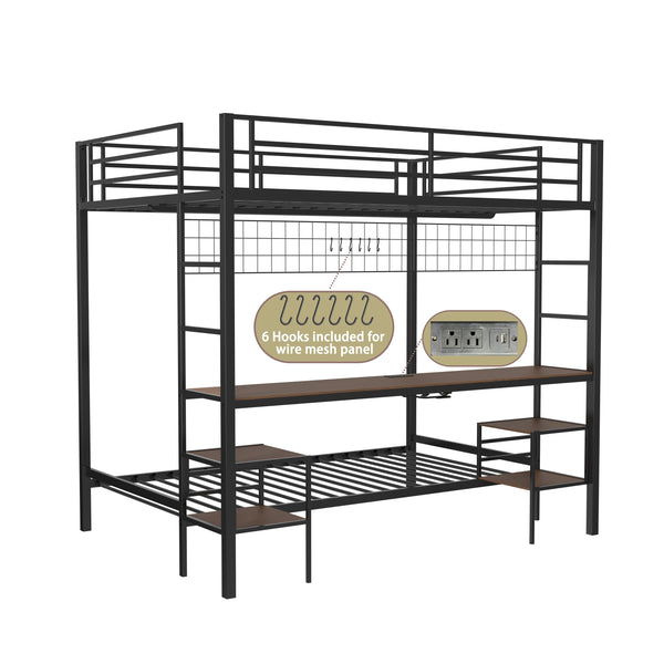 English Elm Ethan Full Over Twin Bunk Bed With Desk, Charging Station & Storage For Teens - Space-Saving Design! B083S00001