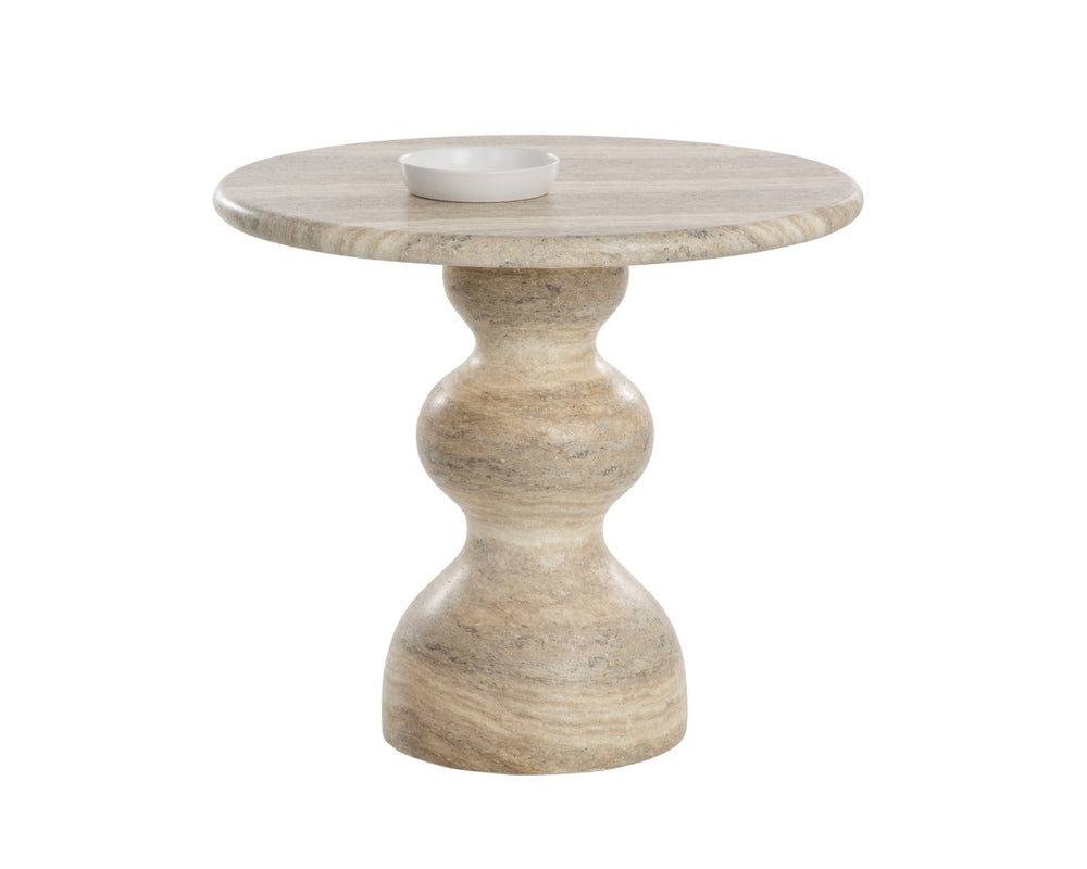 Sunpan RAUL Bistro Table - Sculptural Pedestal Design with Travertine Look for Modern Dining & Lounge Spaces 112599