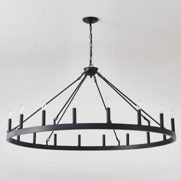 English Elm 53 Inch Iron Wagon Wheel Chandelier 18 Candle Lights Farmhouse Industrial Pendant W5008P393042