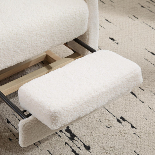 English Elm Modern Upholstered Glider Rocker with Teddy Fabric High Back and Rubberwood Base White W3723P409074