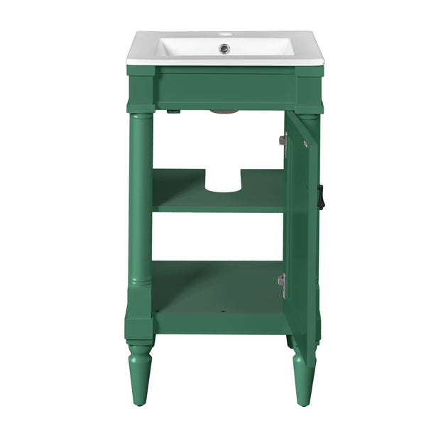 English Elm 18-Inch Modern Bathroom Vanity with Sink Compact Retro Design Durable MDF & Solid Wood Legs Storage-Friendly Green N710P257401F