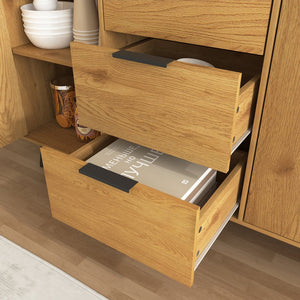 English Elm Sideboard Modern Rustic Buffet Cabinet with 3 Drawers & 2 Doors, Spacious Kitchen Storage Cupboard 47.2" Natural W409P171861