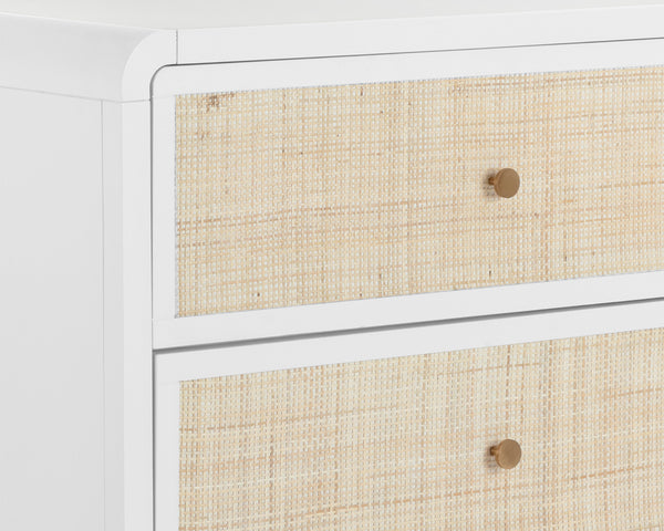 Sunpan Tierra Dresser - Coastal-Inspired Elegance with Rattan Detailing and Soft-Close Drawers for Style Small - 63W x 17.75D x 33.5H