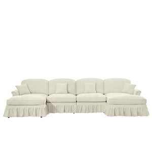 English Elm Classic Modular Sectional Couch With Removable Ruffled Skirt, Ottoman, Flared Arms & Chenille Comfort W3041S00239
