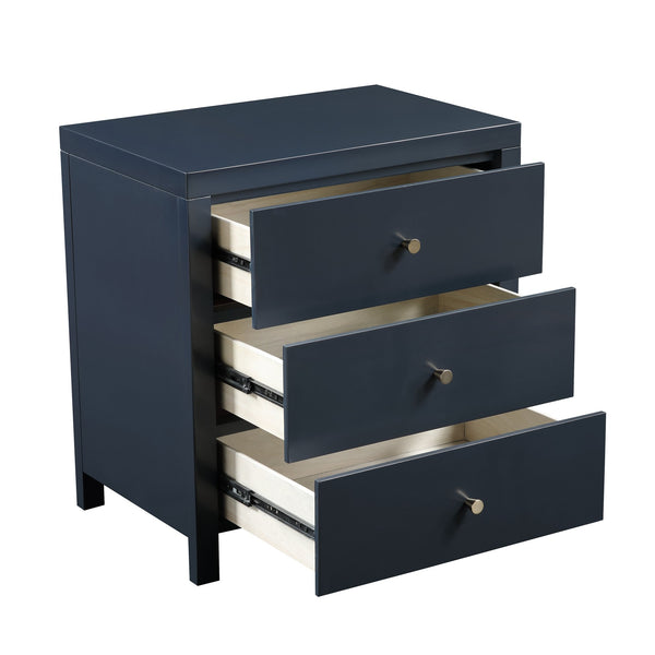 English Elm Nevarre 3-Drawer Nightstand with Brushed Gold Knobs, Solid Dovetail Drawers, No Assembly Needed Dark Blue B050P376959
