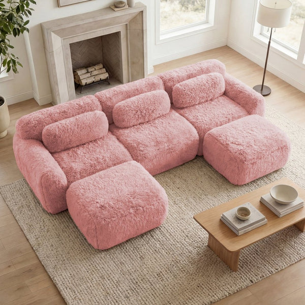 English Elm U-shaped Modular Sectional Sofa Plush Cloud Foam Boneless Build for Home Theater Lounging Pink W714S01560