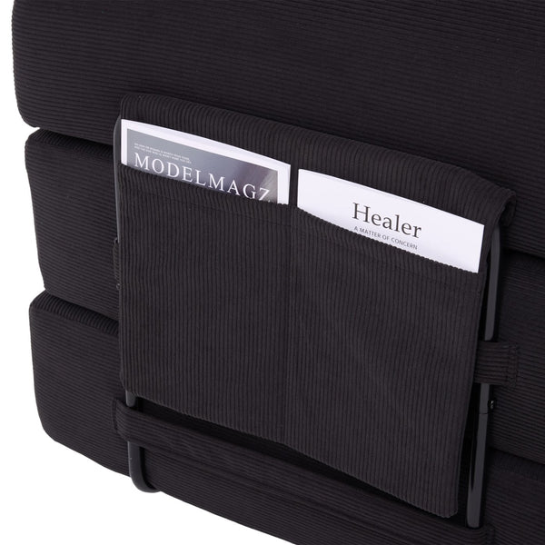 English Elm UNITED modular foldable sofa with metal frame, corduroy upholstery, side pocket & quick assembly convenience Black W1568P374081