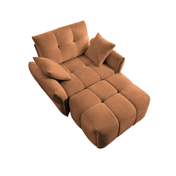 English Elm Ergonomic Chenille Single Seater Sofa with Ottoman, High-Resilience Cushions, Modern Lounge Chair for Living Room and Office Comfortably Stylish Burnt Orange W714S01168