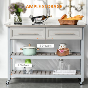 English Elm Homcom Rolling Kitchen Island With Stainless Steel Top, 2-Tier Storage, Drawers & Casters In Light Gray W2225P217369