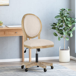 English Elm Christopher Knight Home® - SWIVEL&LIFT French Country Office Chair in Beige Fabric with Distressed Rubberwood Base, Casters 71884.00FBGENTL