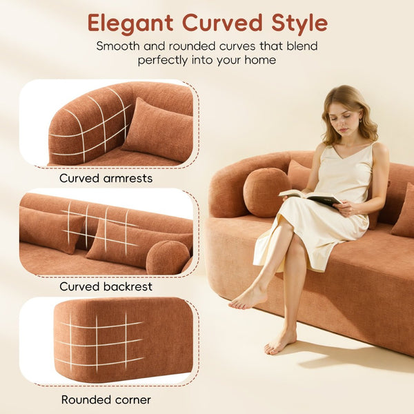 English Elm [new]86" Chenille Cloud Sofa Curved Legless 3-seater with Pocket Springs for Living Room Orange N723P404465G