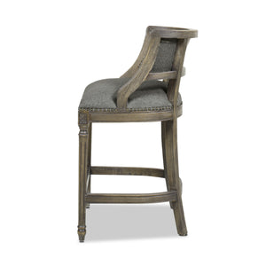 English Elm Jennifer Taylor Home - Paris 26.5" Farmhouse Counter Height Bar Stool with Upholstered Linen Seat, Hardwood Frame, Brass Footrest Gray B2719P238378