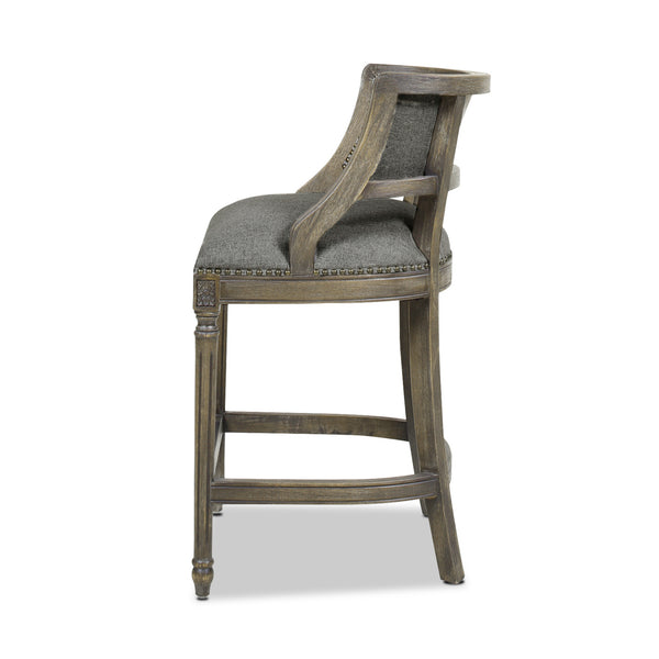English Elm Jennifer Taylor Home - Paris 26.5" Farmhouse Counter Height Bar Stool with Upholstered Linen Seat, Hardwood Frame, Brass Footrest Gray B2719P238378