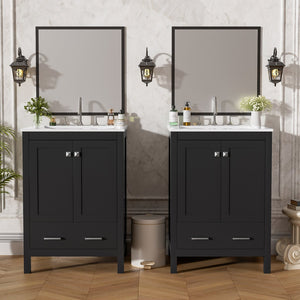 English Elm 48-Inch Modern Bathroom Vanity with Dual Ceramic Sinks, Ample Soft-Close Storage and Stylish Design Black N729P000009B