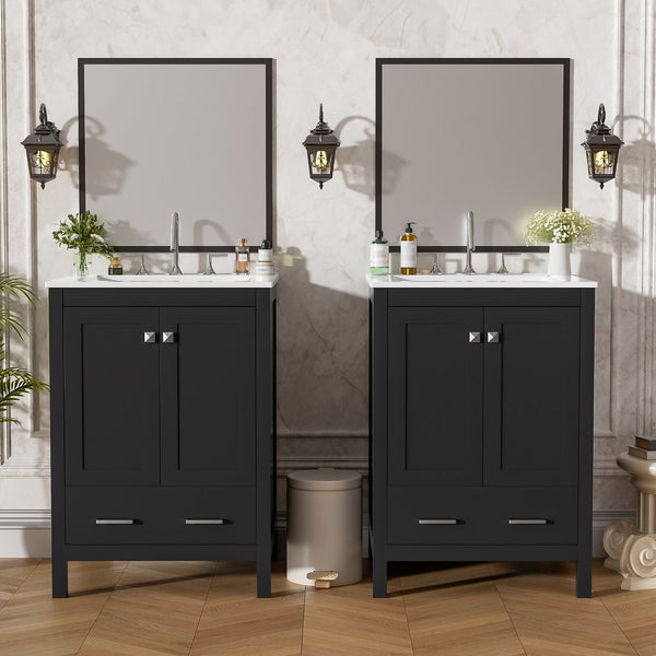 English Elm 48-Inch Modern Bathroom Vanity with Dual Ceramic Sinks, Ample Soft-Close Storage and Stylish Design Black N729P000009B