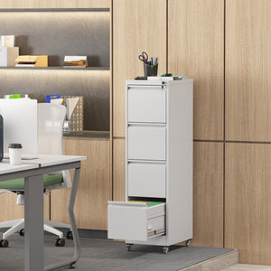 English Elm 4 Drawer Locking File Cabinet on Wheels with Anti-Tilt System, Corrosion-Resistant Metal, Secure Mobile Storage White T2398P310005