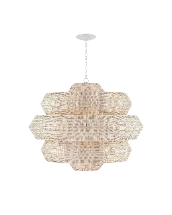 Currey & Company Antibes Grande White Chandelier - Stunning Bleached Rattan Design With 18 Lights For Bright Elegance Natural Rattan ,Wrought Iron 9000-1315-currey-company
